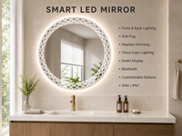 Miroir de salle de bain rond à LED Bluetooth, rétroéclairé et éclairé par l'avant, à intensité variable, anti-buée, 3 couleurs, pour la salle de bain et le salon