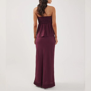 Usine de vêtements pour femmes personnalisés Top sans bretelles à volants Tops et chemisiers pour femmes prune - Product Image 4