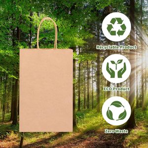 Recyclable Brown Custom Food Grade UV Printed Flexiloop Handle <b>Biodegradable</b> Kraft <b>Paper</b> Food Bag - Product Image 4