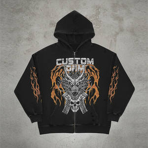 เสื้อฮู้ดดี้ผู้ชายทรงโอเวอร์ไซส์แบบซิป  ผ้าหนา 400 GSM สไตล์สตรีทแวร์  ลายพิมพ์ดิจิทัล  ทรงบ็อกซี่  งานพิมพ์แบบ OEM ตามสั่ง  ดีไซน์ขาดๆ แบบดิสเทรส - Product Image 2