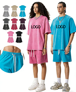 Conjunto de Camiseta y Pantalones Cortos de Verano para Hombre con Logotipo Personalizado, Estilo Urbano, Ecológico, con Pedrería, Lavado al Agua, Manga Corta, para Parejas, Marca de Moda - Product Image 1