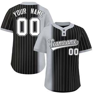 Camiseta de Softbol Personalizada con Rayas Degradadas en Gris y Negro, Auténtica y de Moda, con Dos Botones - Product Image 1