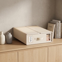 Boîte de rangement pliable moderne beige en velcro pour draps de lit, avec fenêtre transparente et poignée, organisateur de linge respirant