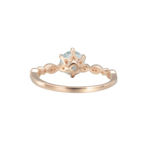 Anillo de Compromiso y Matrimonio con Circonita Cúbica en Forma de Marquise y Aguamarina Redonda, con Engaste de Garra, Chapado en Oro S925, Nuevo - Product Image 3