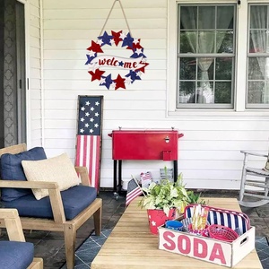 Patriotic Independence Day Porch Home Wall Decoration Eco-Friendly Red <strong>White</strong> Blue Star Logo <strong>Wooden</strong> Sign Wood Crafts and Boxes - Product Image 3
