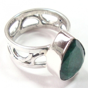 925 sterling silver green emerald quartz Indian handcrafted unique band wholesale bohemian stress free <b>ring</b> jewellery - Product Image 2