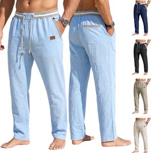 <span class=keywords><strong>Pantaloni</strong></span> Casual da <span class=keywords><strong>Uomo</strong></span> in <span class=keywords><strong>Lino</strong></span> a Gamba Dritta, Vita Media Elastica con Coulisse, Dettagli a Righe, Traspiranti - Product Image 2