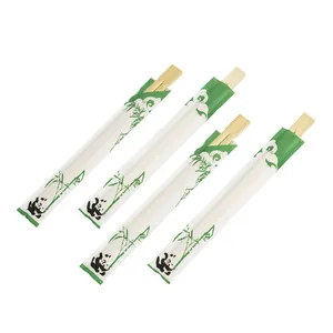 Palillos dobles desechables de bambú natural con logotipo personalizado envuelto en papel, paquete individual respetuoso con el medio ambiente
