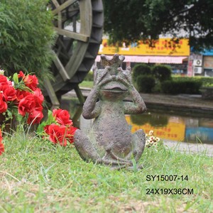 Handmade del metallo finitura in fibra di yoga statua frog figurine - Product Image 3