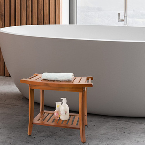 Banc de <span class=keywords><strong>douche</strong></span> en teck avec poignées, <span class=keywords><strong>tabouret</strong></span> de bain Spa en <span class=keywords><strong>bois</strong></span> avec rangement - Product Image 5