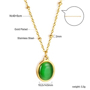 Colliers en acier inoxydable plaqué or 18 carats avec pendentif zircon vert, étanches, prix de gros industriel, bijoux de mode pour femmes - Product Image 3