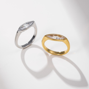 Cincin Wanita YF8390 Model Terbaru Trendi dengan Zirkon Marquise Panjang, Lapis Emas 18K, Anti Air, Bahan Stainless Steel, Desain Ramping - Product Image 5