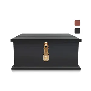 골동품 스타일 보물 상자 나무 저장 상자 뚜껑 장식 상자 홈 또는 사무실 갈색