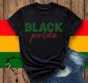 Black <strong>Pride</strong> Juneteenth Rhinestone Ready Design Printing Clothing Diy Black Color <strong>t</strong> <strong>Shirt</strong> - Product Image 1
