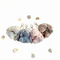 KM Porte-clés lumineux en peluche lapin à longues oreilles, motif dessin animé en relief, 3D, mignon, doux, jouet animal en peluche, pendentif lapin Kawaii, breloque de sac
