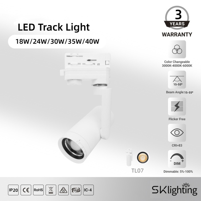 LED Track Light Commercial Track Spotlights Adjustable-Focus COB Aluminum 30W 40W Surface-Mounted Track Lighting Hotels Museums