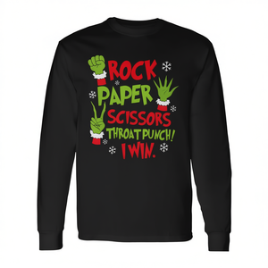 Camiseta de manga larga Rock Paper Scissors Throat Punch I Win Christmas - Product Image 2