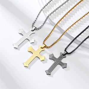 Collar de Cruz de Jesús con Símbolo de Fe <span class=keywords><strong>en</strong></span> Acero Inoxidable de Alta Calidad, Cadena Figaro Grabada, Regalo de Oración para Hombre, Joyería Cristiana - Product Image 3