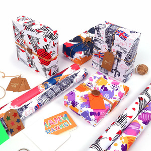 Papier d'emballage cadeau série Art Abstrait, recyclable, simple face, pour loisirs créatifs, motif rayé, graffiti, blocs de couleur, Big Ben - Product Image 1