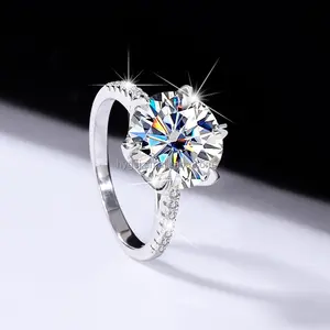 Charming Romantic 5 Carat Luxury Jewelry 6 Claw Crown Wedding Sterling Silver Fashion Jewelry Dainty 925 Sterling Silver Rings