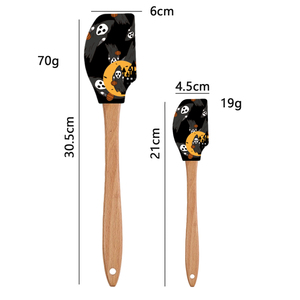 Halloween 12in/8in tay cầm bằng gỗ Silicone thìa bánh bơ thìa Bếp nướng công cụ Silicone <span class=keywords><strong>Scraper</strong></span> cho kem trộn - Product Image 2