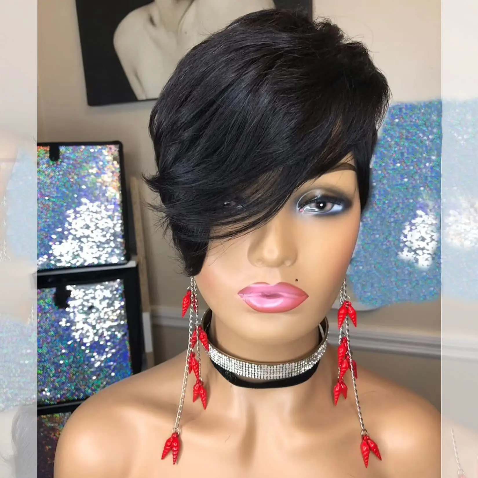 Wholesale Short Human Hair Wigs Pixie Cut Straight Brazilian Hair Wigs For Black Women Machine Made Cheap Glueless Wigs