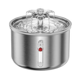 Fontaine à eau pour animaux de compagnie en acier inoxydable avec fenêtre de visualisation, distributeur d'eau automatique pour chat et chien, petit design floral, 800g, électrique - Product Image 2