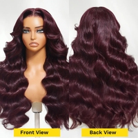 Rohhaar Perücken Loose Wave Black Cherry 13x4 Pre-Everything Lace Frontal und 7x5 Bye Bye Knots Lace On und Go Glueless Perücken