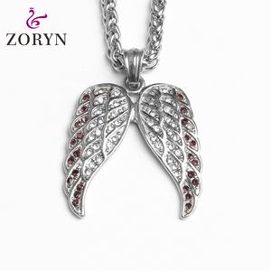 Colgante de Alas de Ángel de Acero Inoxidable, Cristal Rosa, Estilo Bohemio Gótico Místico, Joyería de Moda de Acero de Titanio para Hombres y Mujeres - Product Image 2