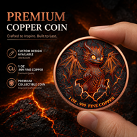 Pièce de monnaie Dragon nouveau-né en cuivre fin 999 de 1 oz, haute relief, effet UV, petite créature mythique, art