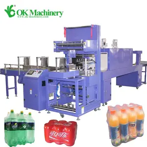 OK001 automatic bottle juice wrapping shrinking box packing machine