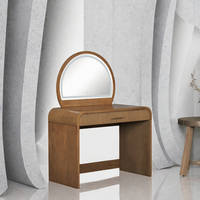 Table de maquillage moderne avec éclairage LED, en bois couleur espresso, avec miroir et tiroir pour chambre à coucher