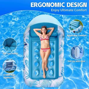 Inflatable Floating Pool Lounger With Sunshade 185x120cm Adult PVC Float Raft For Outdoor Swimming Pool Relaxation - Product Image 5