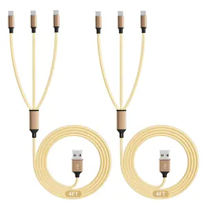 Custom Logo Nylon Gevlochten 1.2 M 4 Voet Usb 3 In 1 Multifunctionele Micro V8 Kabel Voor Android Telefoons