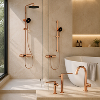 Ensemble de robinetterie de douche mural de luxe avec barre coulissante, finition or rose apparent, en laiton, avec valve en céramique et jet doux, pour villas et hôtels
