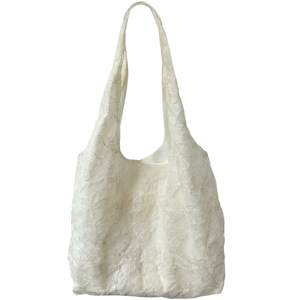 Bolso de Hombro de Encaje Blanco Leche con Bordado, Bolso Tote para Mujer, Atuendos Diarios, Verano 2025 - Product Image 4