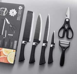 黒の波状6ピースナイフセット238Aステンレスキッチン外国貿易カラーボックスギフト - Product Image 2