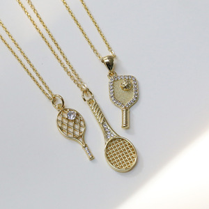 Nuevo estilo deportivo personalizado raqueta de tenis de mesa raqueta de bádminton raqueta de tenis colgante collar 18K joyería chapada en oro - Product Image 6
