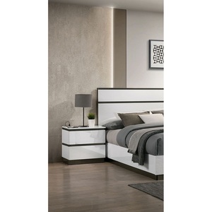 Contemporary Nightstand White High Gloss Finish Metallic Accents USB Port Bedside <b>Table</b> Bedroom Furniture - Product Image 3