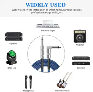 Factory Custom Logo Musical Instrument Noiseless Right Angle TS To 6.35mm Jack Braid Electric Guitar Cables Tweed Guitar Cable