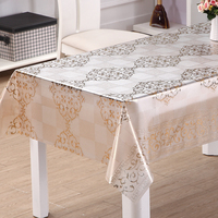Nappe en PVC RNPT à motif floral argenté et dentelle, avec motifs en plastique, finition transparente et brillante pour la salle à manger