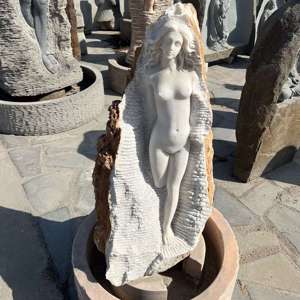 Estatua grande tallada de jardín natural, Granito de mármol blanco, Sirenita - Product Image 2