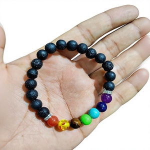 Jewelry 7 Chakra Lava Stone <b>Bracelet</b> Natural Black Volcanic <b>Beads</b> for <b>Men</b> & Women Healing Energy and Balance - Product Image 1
