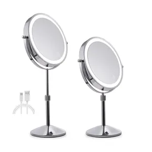 Miroir de courtoisie LED rechargeable réglable en hauteur