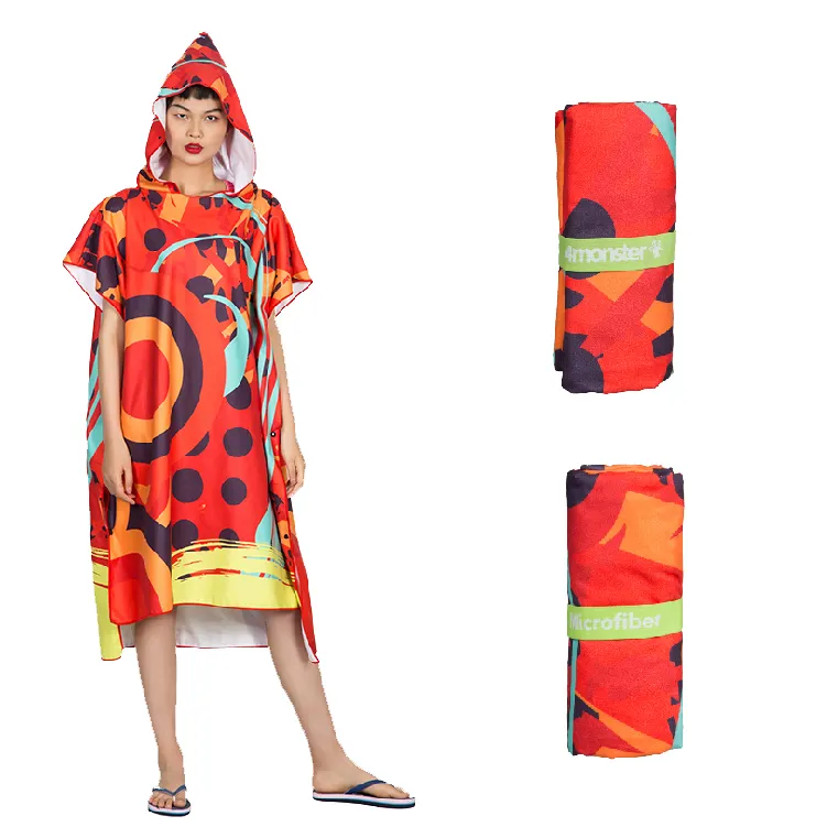 quick dry custom printed microfiber suede beach towel poncho robe hooded boys girls