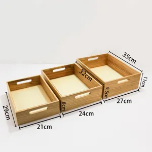 Caixas de madeira assentamento com alças Conjunto de 3 - Farmhouse Decor Recipientes De Armazenamento De Madeira/Portátil Rolling Tray Basket/Caixas