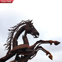 Sculpture de cheval au galop en acier corten YOUFINE, art métallique d'extérieur pour parc, jardin, monument