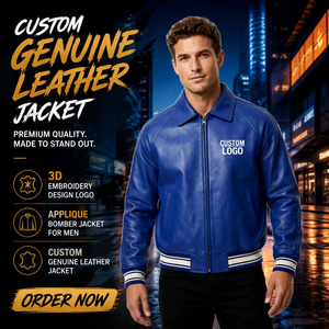 Giacca Casual da Uomo Personalizzata con Ricamo 3D in Pelle di Pecora, Stile Varsity High Street con Chiusura a Cerniera Antivento - Product Image 2