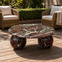 Table basse en marbre Rosso Levanto naturel de luxe Newstar pour le salon, table ronde pour canapé