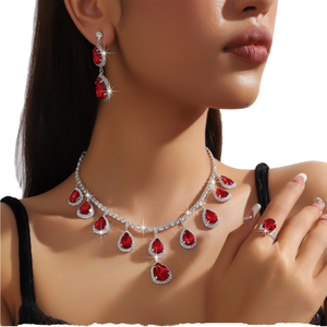 Ensemble de bijoux tendance en laiton plaqué argent pour femmes : collier, boucles d'oreilles et bracelet – Nouveautés pour mariages et occasions spéciales - Product Image 2